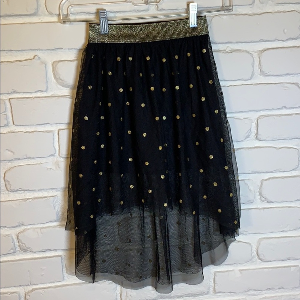 Girls Black and Gold Polka Dot Skirt